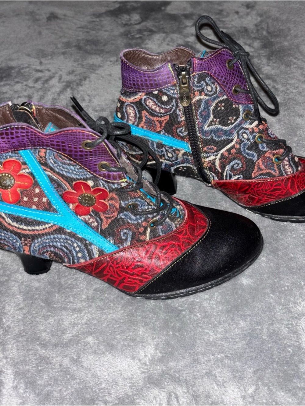 Women's Multi-Color Patterned Lace-Up Ankle Boots